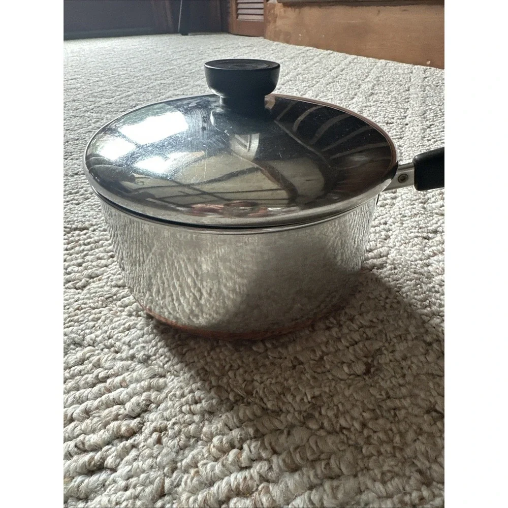 Vintage Revere Ware 2 qt Sauce Pan, Copper Bottom, Stainless Steel, With Lid EUC